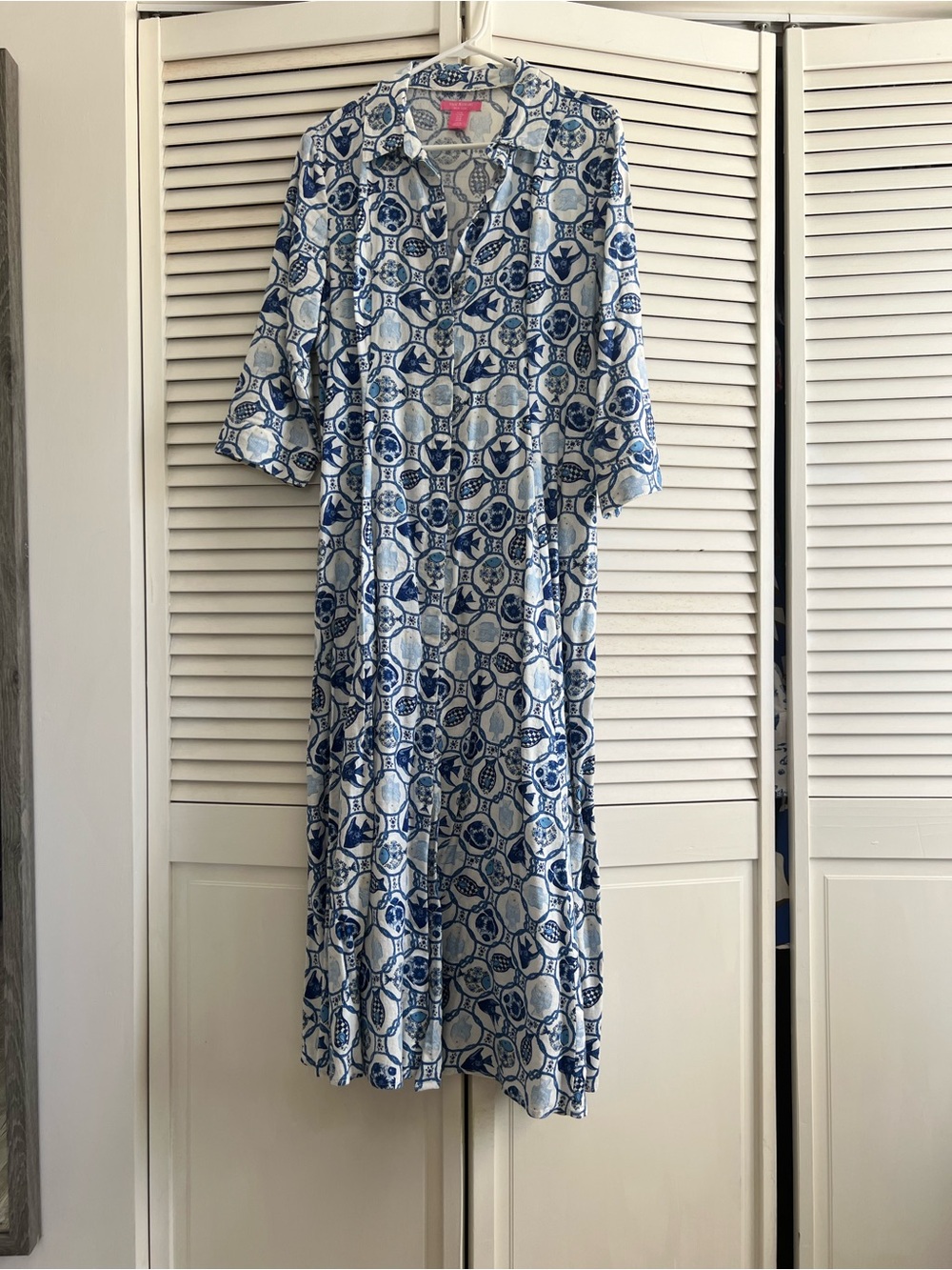 Isaac Mizrahi Blue & White Nautical Print Midi Dress